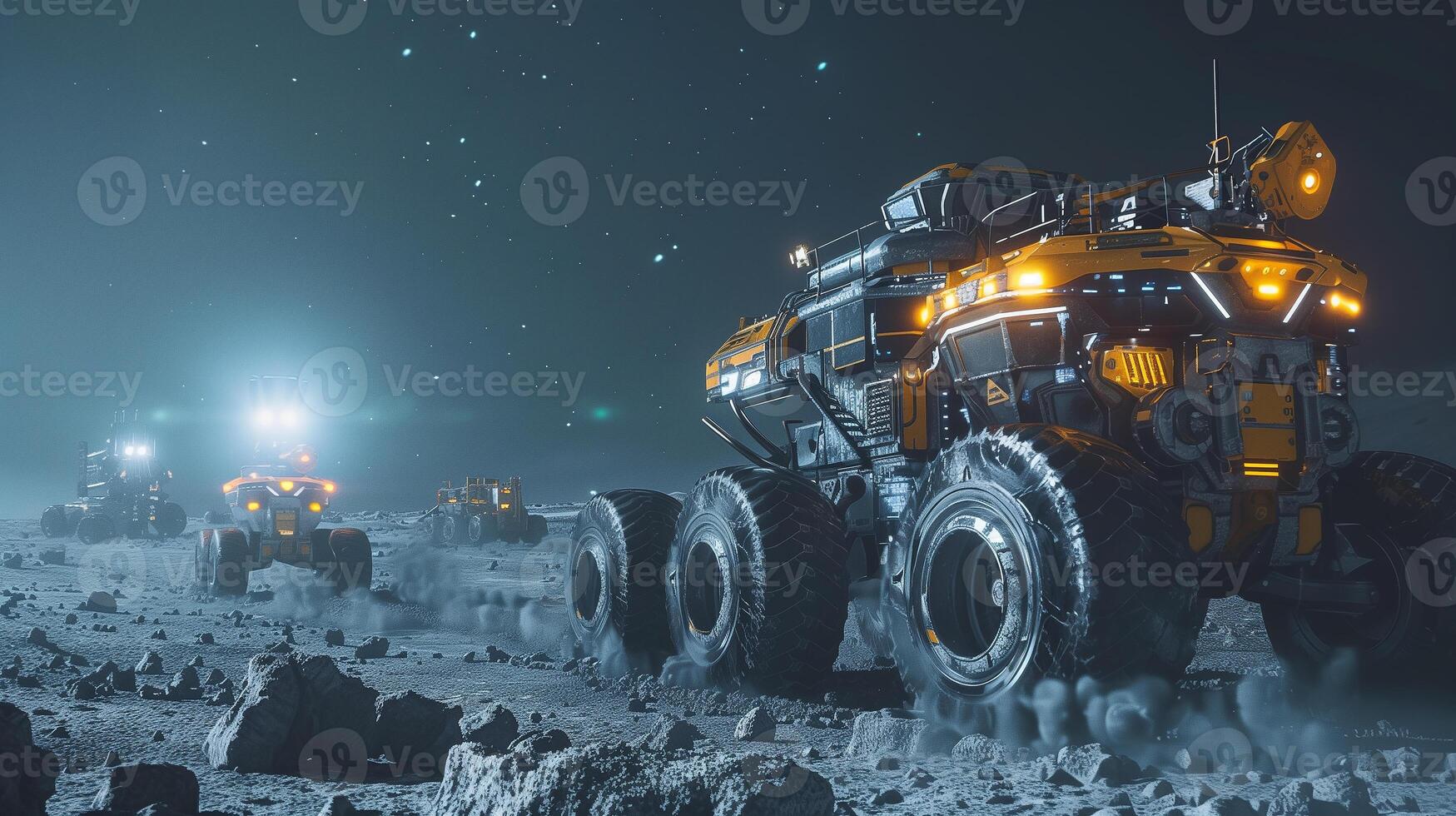 This Heavy machinery operates on an asteroid, extracting valuable regolith for processing and refining. photo