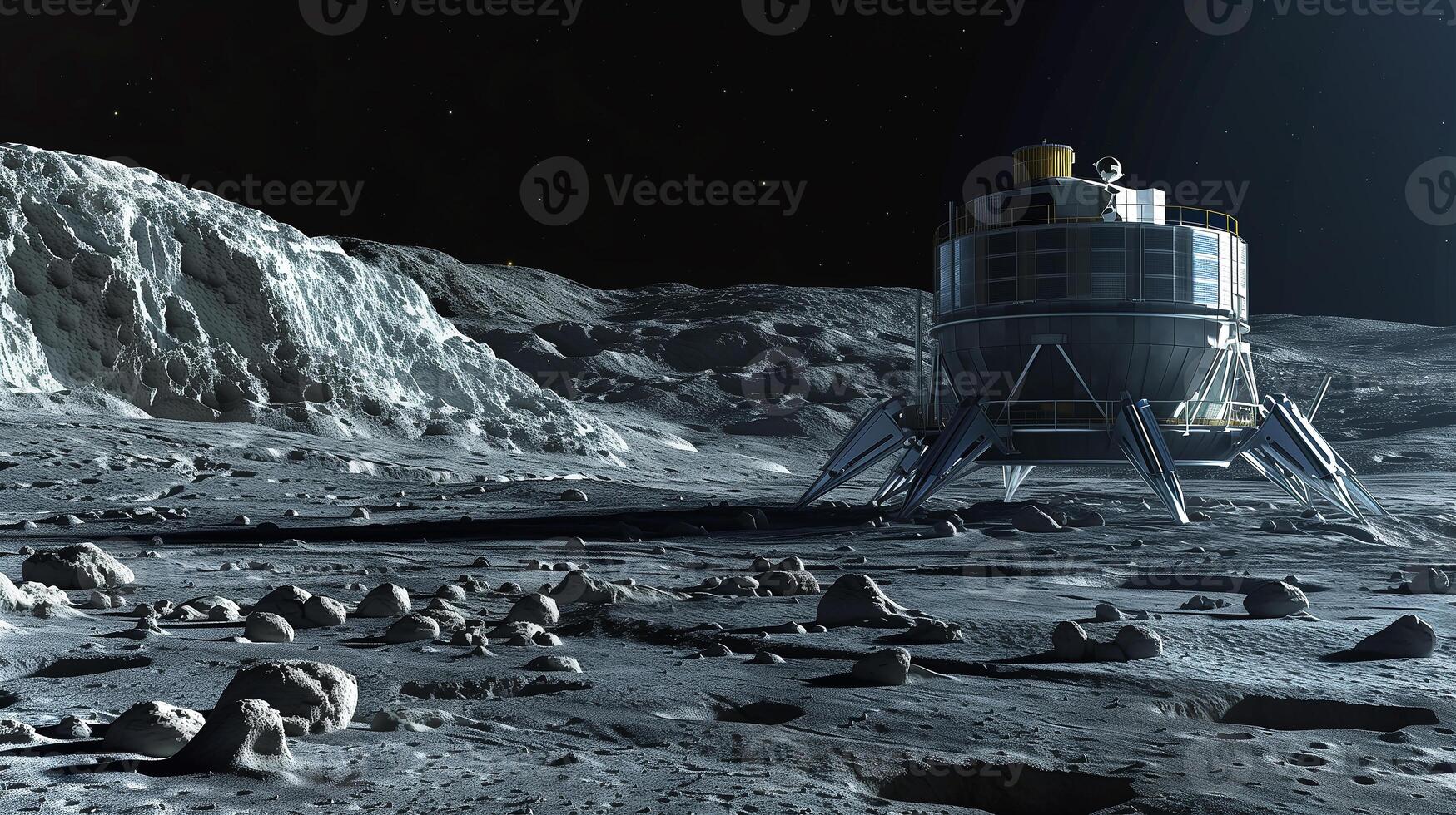 This Robotic machinery conducts asteroid excavation to retrieve regolith for resource processing. photo