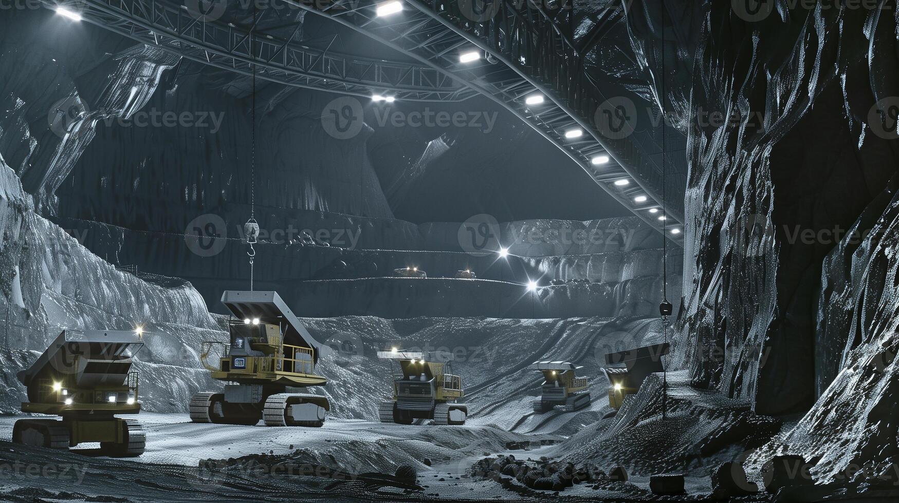 This Heavy machinery is extracting valuable regolith from an asteroid in a high-tech mine. photo