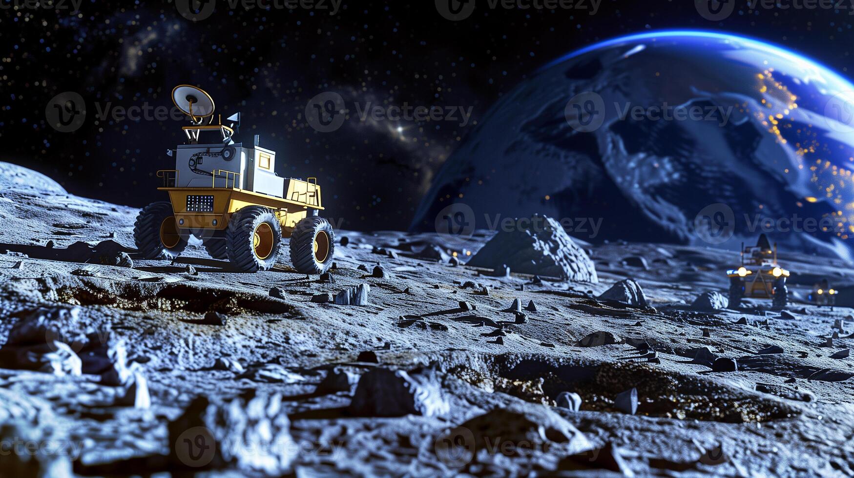 This Robots conduct excavation of regolith on an asteroid to extract valuable resources for refining. photo