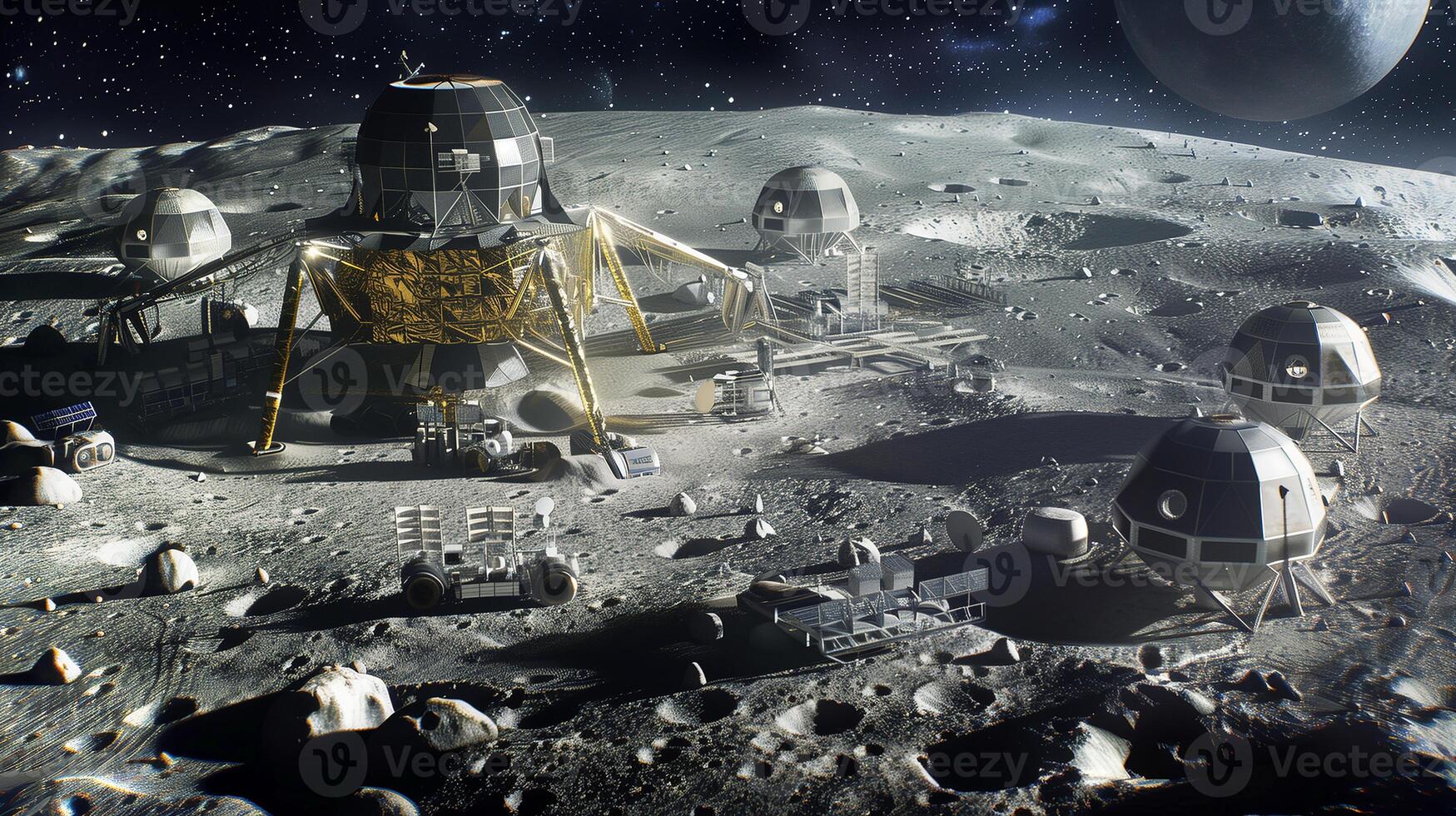 This Advanced machines mine asteroids and refine regolith, highlighting futuristic technology. photo