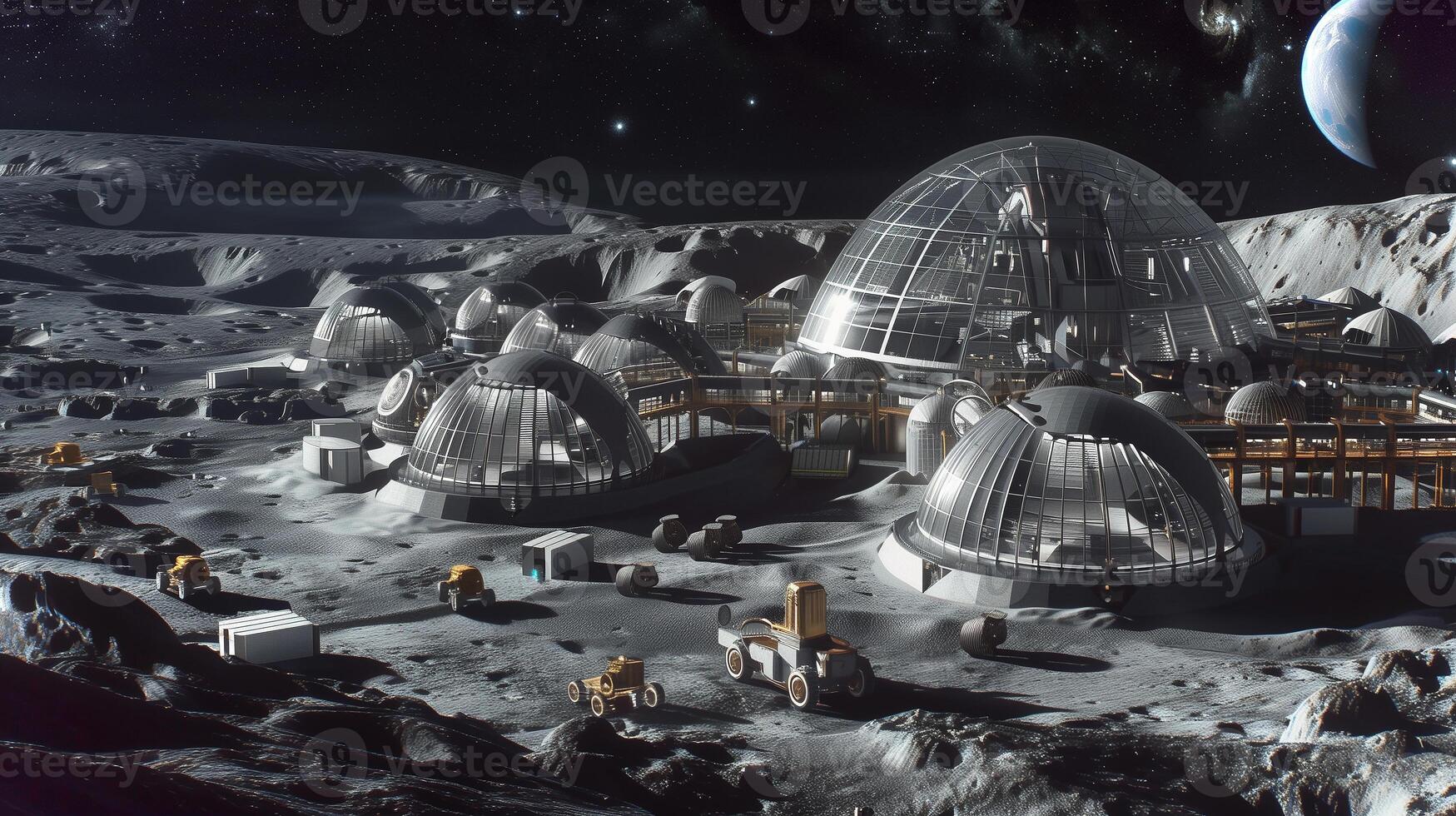 This Advanced mining operations extract regolith on an asteroid using futuristic refinement techniques. photo