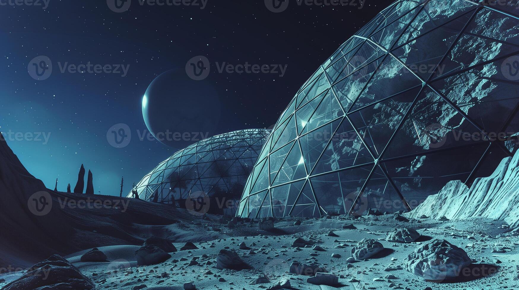 This Asteroid surface being prepared for regolith excavation and processing at a futuristic site. photo