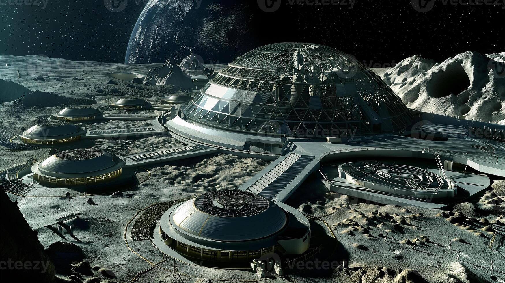 This Advanced facility on the moon dedicated to asteroid regolith excavation and resource extraction. photo