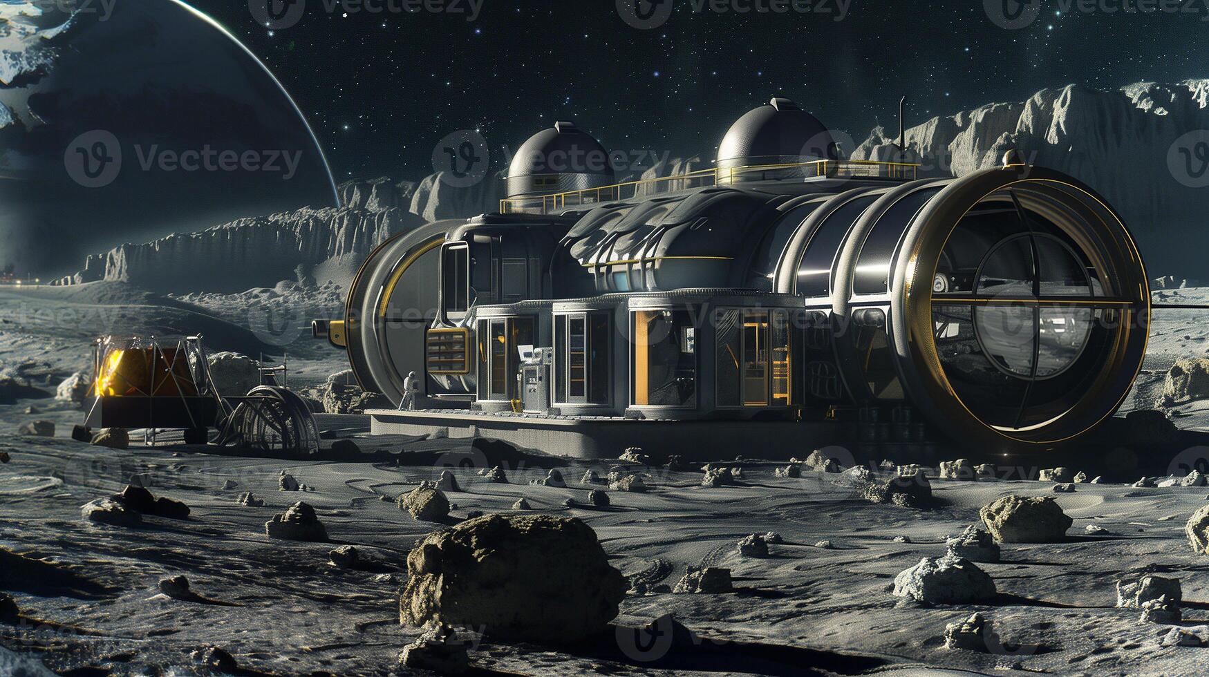 This sophisticated base is engaged in asteroid excavation, processing regolith, and refining resources. photo