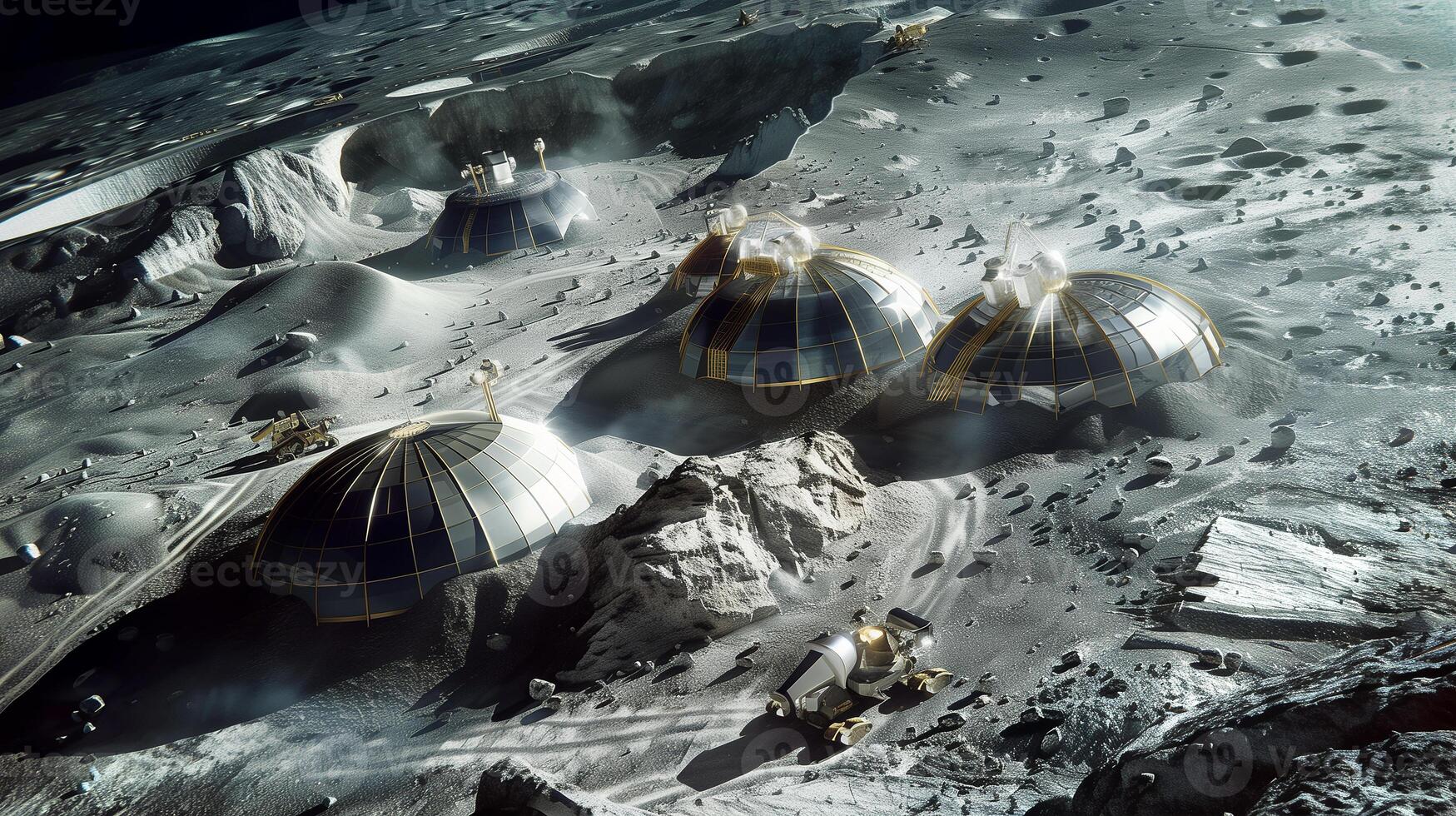 This Asteroid regolith is mined and refined at a lunar facility in a futuristic operation. photo