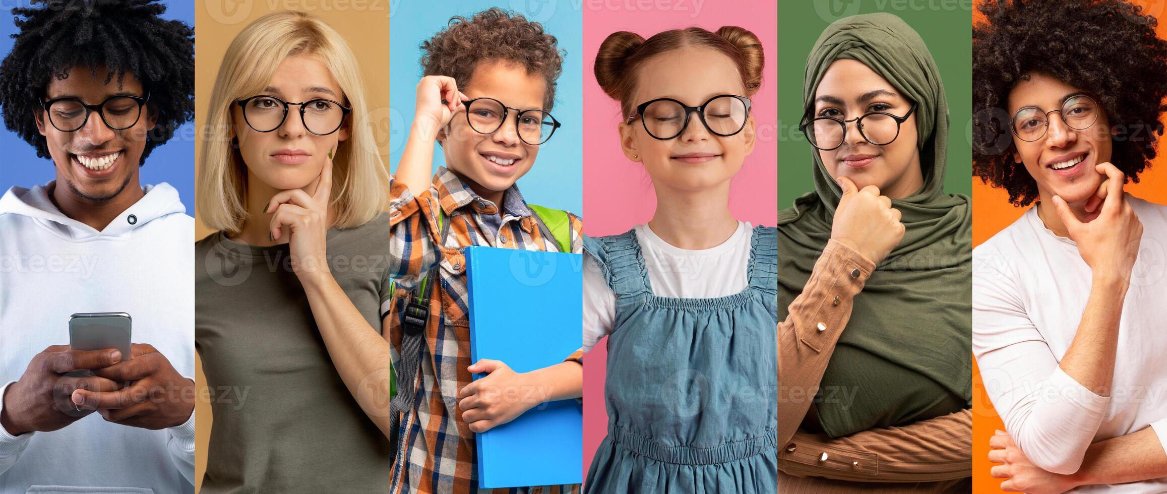 A cheerful collection showcases a diverse group of people enjoying the summer vibe. Each individual reflects happiness and joy in their unique style, celebrating cheerful moments together. photo