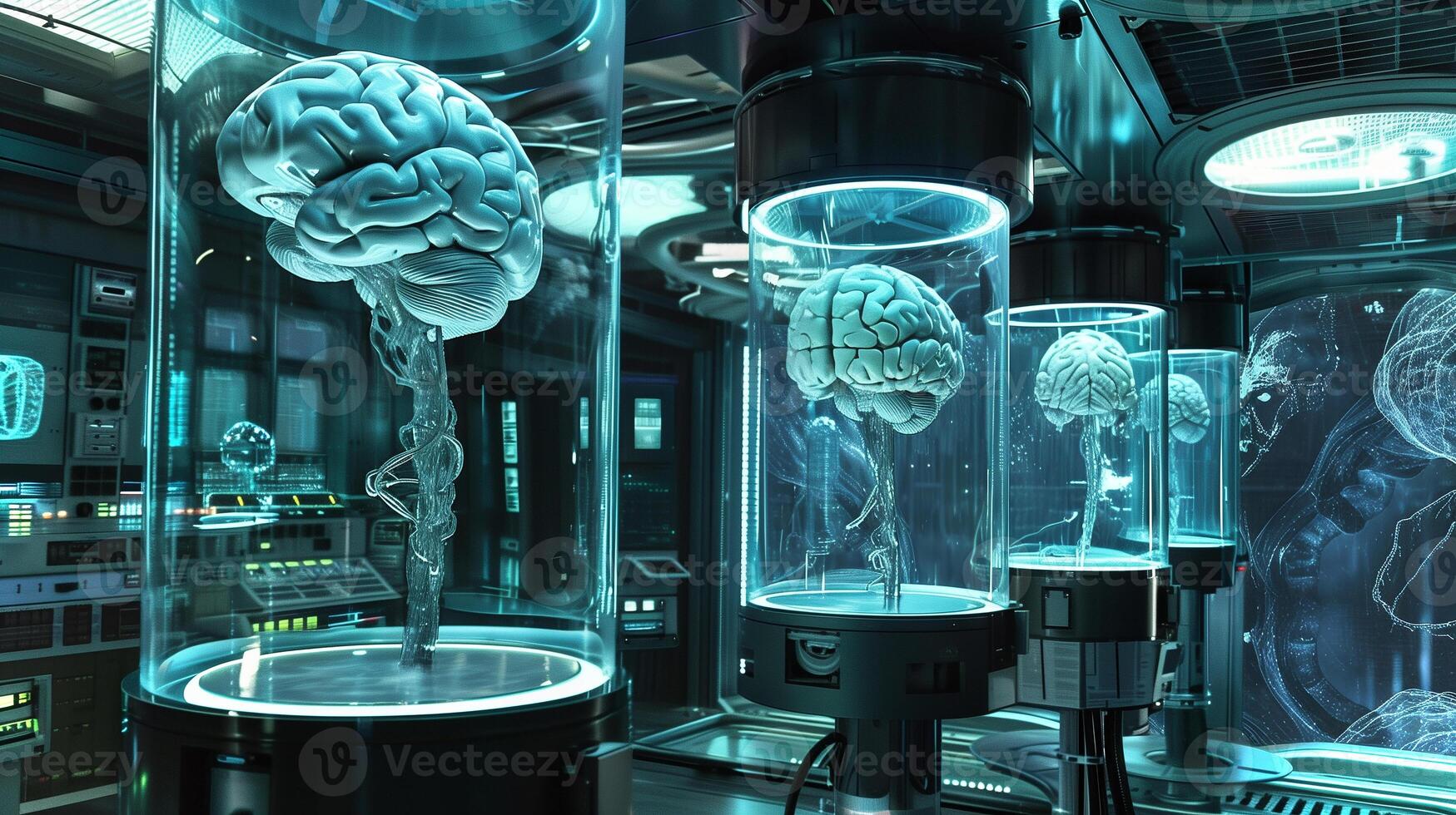 This Advanced lab showcases cryogenically preserved brains, highlighting future biotech and exploration. photo