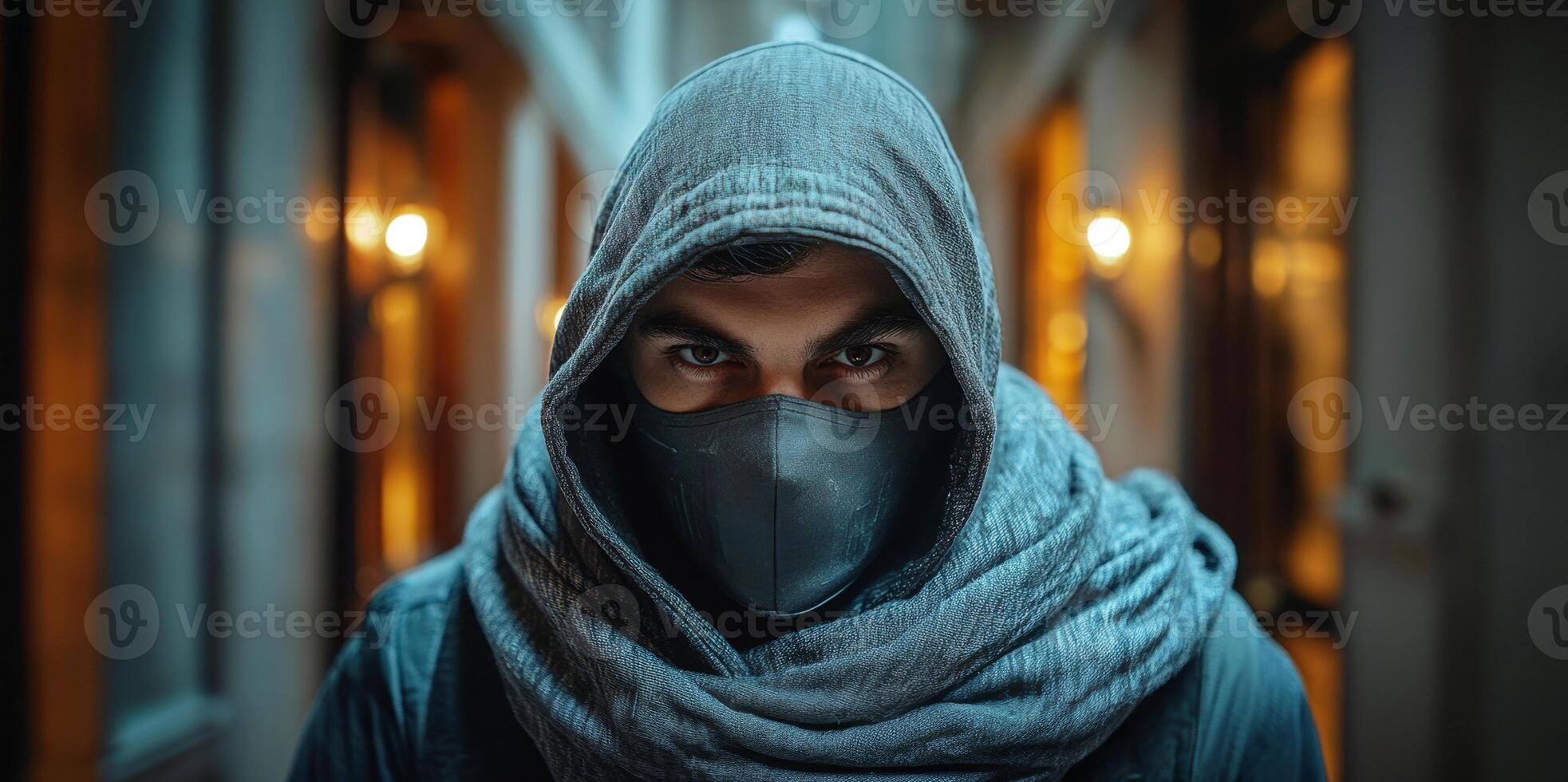 A masked individual stands in a dimly lit urban alley, embodying modern challenges in cybersecurity. This figure symbolizes data breaches and the importance of risk management strategies. photo