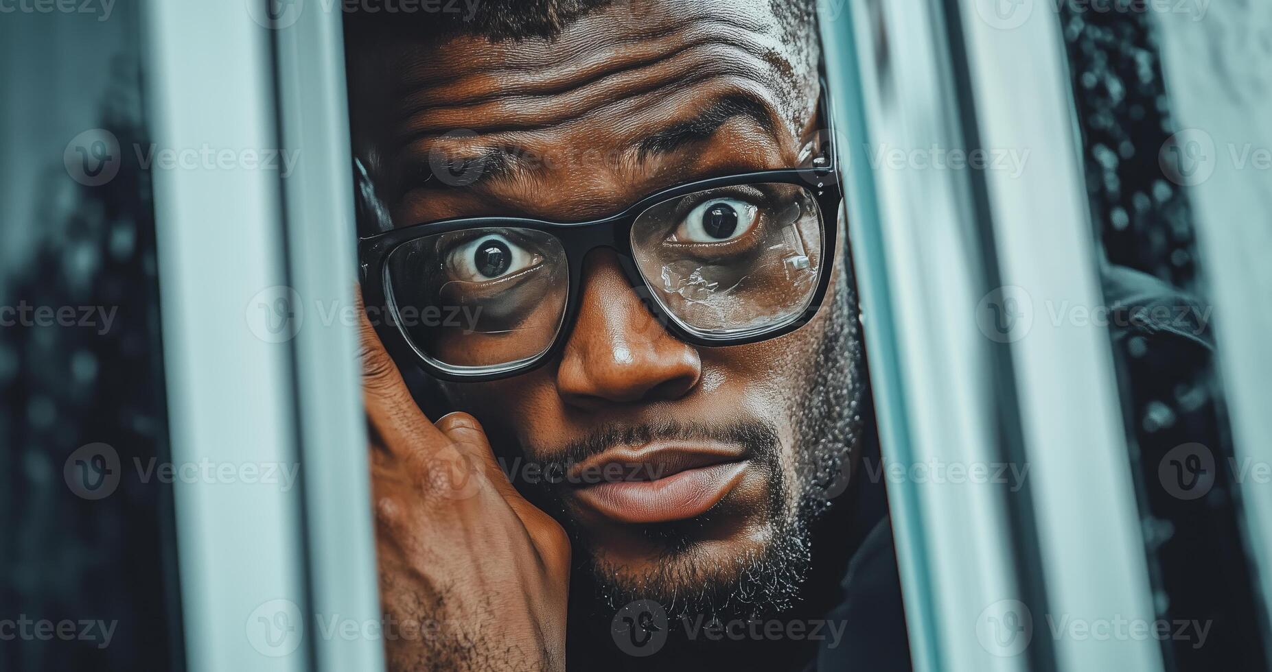 A person looks worried through a window, reflecting anxiety about cybersecurity issues, especially data breaches and firewall vulnerabilities during a tech discussion. photo