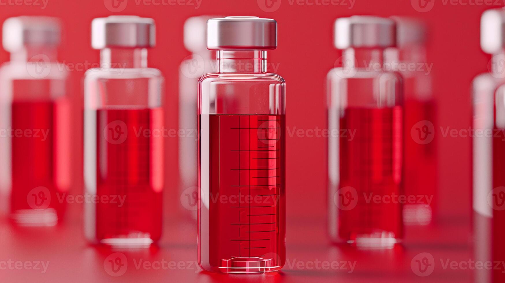 This Vials of red synthetic blood showcase advances in biofluid technology for transfusions. photo