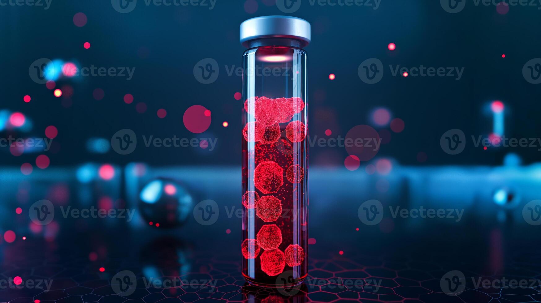 This vial of synthetic blood highlights advanced nanotechnology in medical innovation. photo