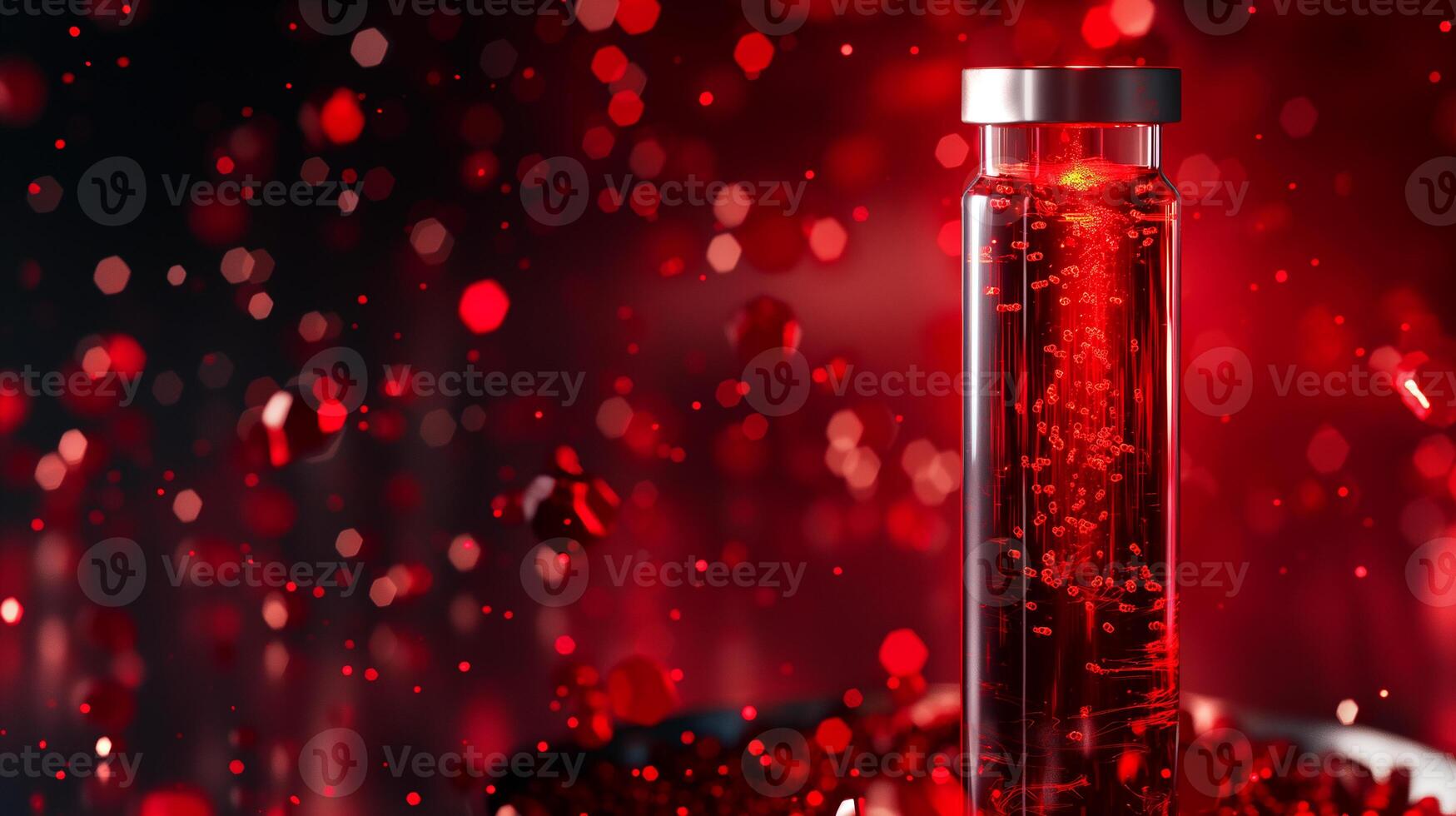 This Display of a test tube filled with synthetic blood, showcasing advanced nano medicine innovations. photo