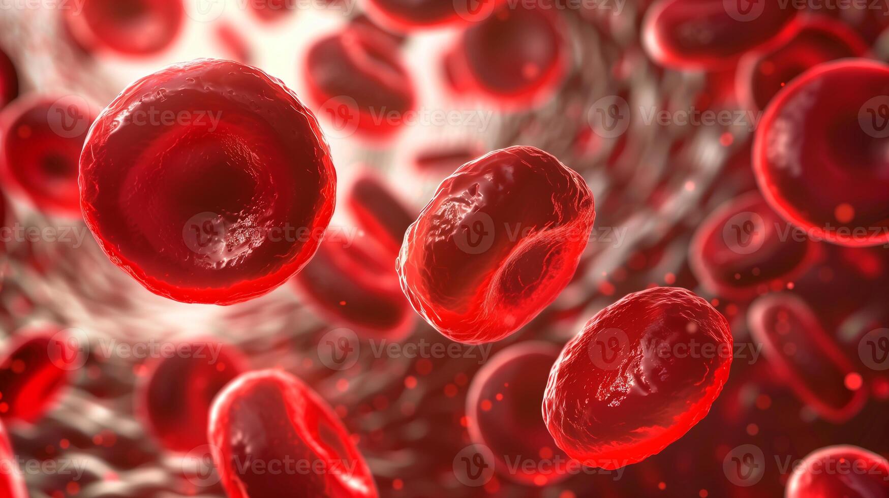 This Red blood cells flow in a biofluid designed for medical transfusions with synthetic elements. photo