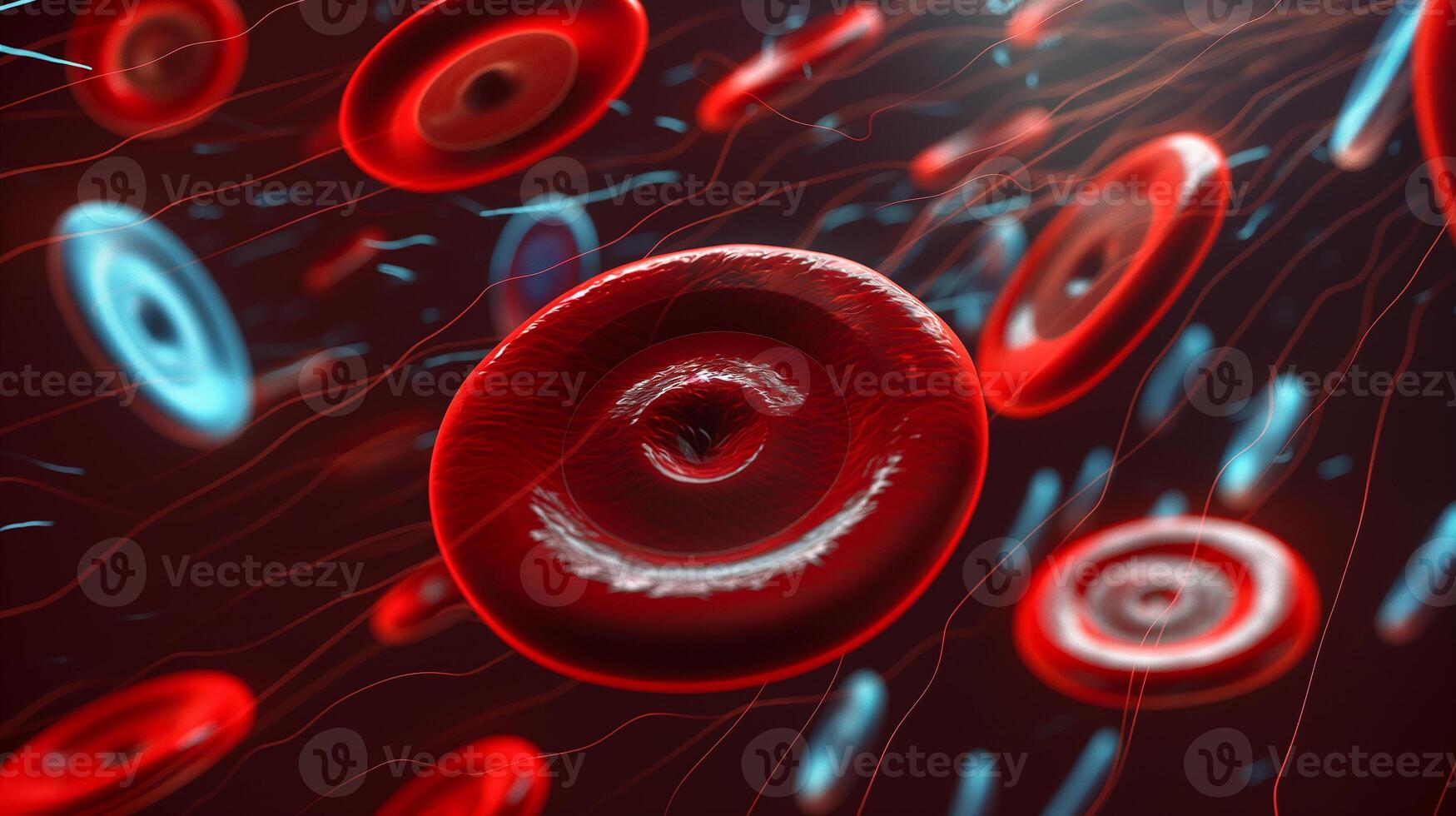 This Red blood cells are visualized, showcasing synthetic components for improved transfusion efficiency. photo