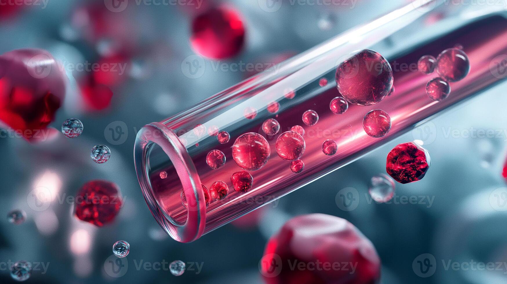 This Synthetic blood containing engineered hemoglobin is prepared for future medical transfusions. photo