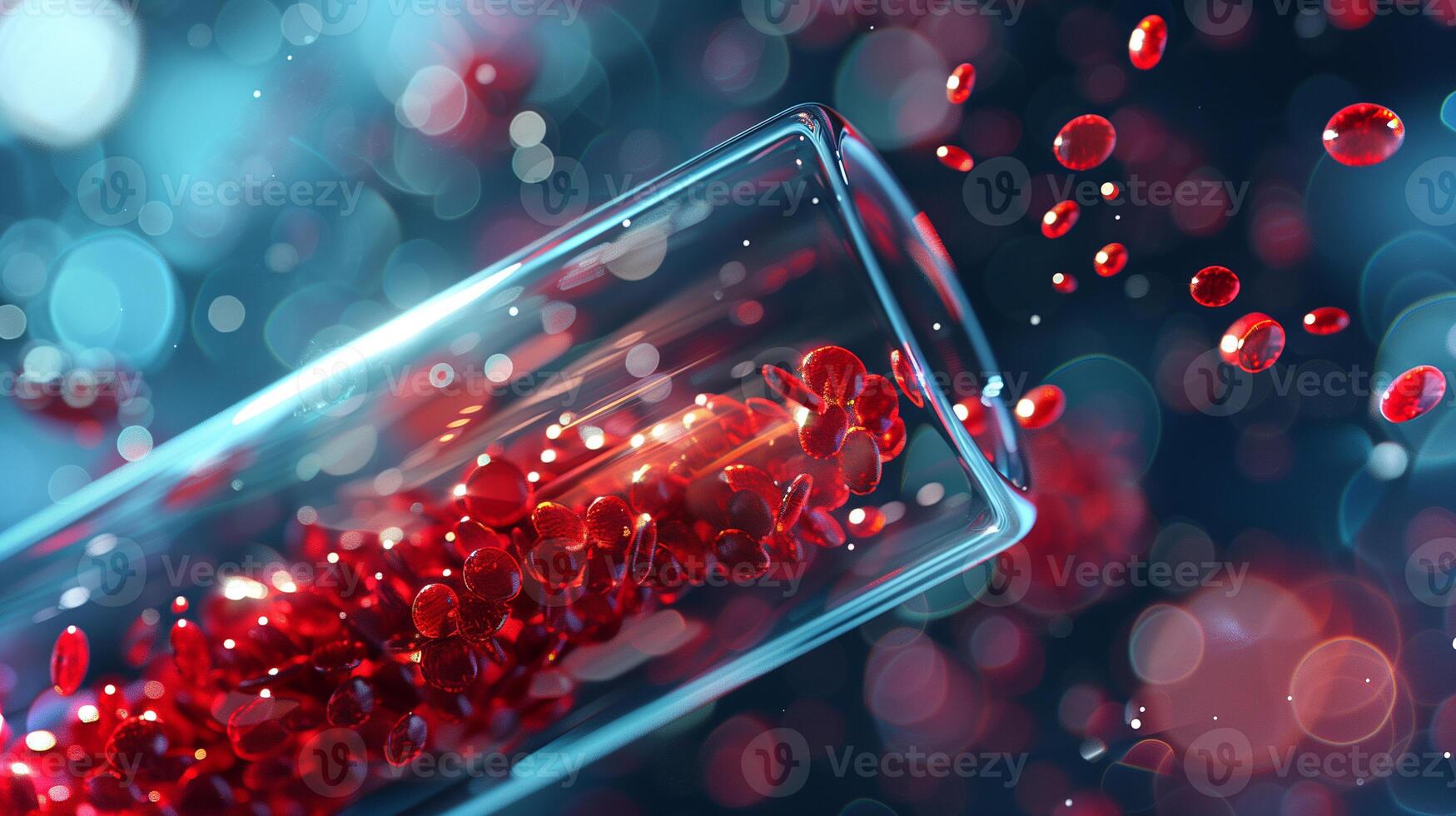 This Synthetic blood fills a test tube as nanoparticles disperse for transfusion. photo