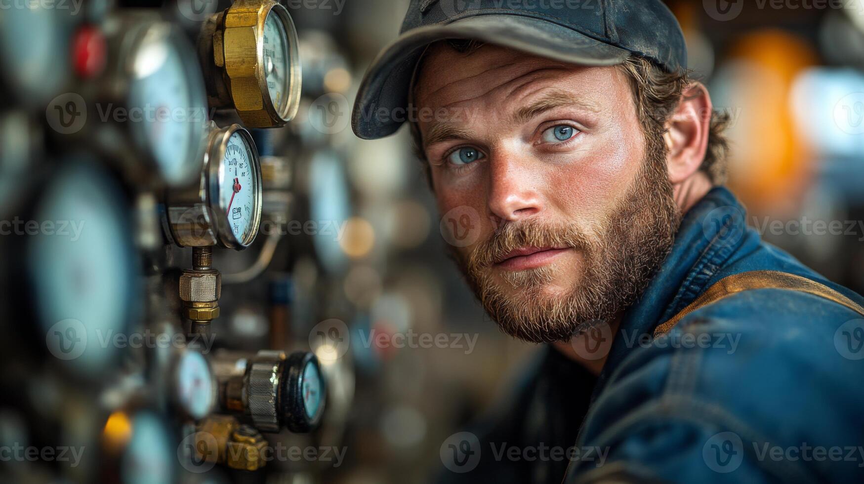 A technician is focused on monitoring various gauges at a mining site. The environment reflects the complexities of energy extraction and metallurgy in a vital power generation area. photo