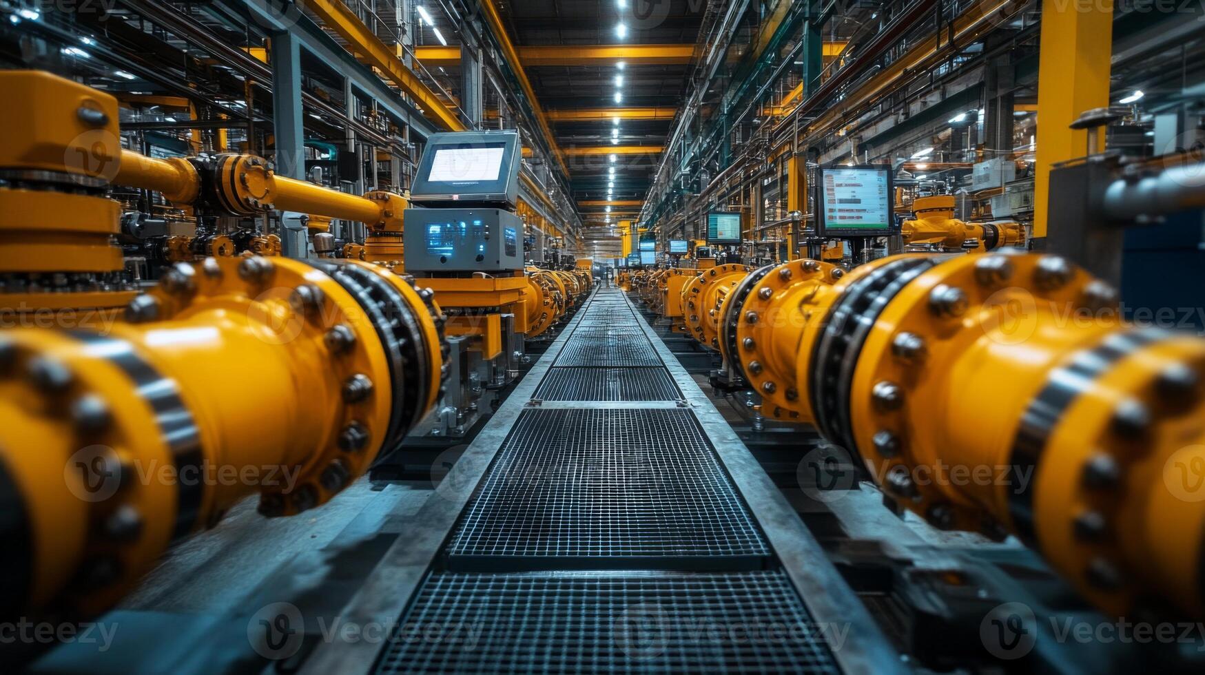 Within a vast industrial facility, pipelines and control systems are showcased, highlighting energy generation processes and efficient resource management for optimal energy solutions. photo
