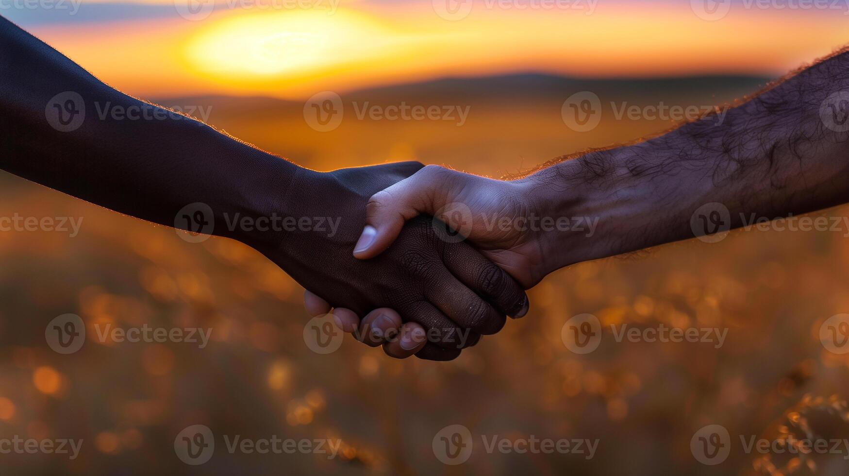 This Two hands unite during sunset, representing a moment of peace after disagreement and tension. photo