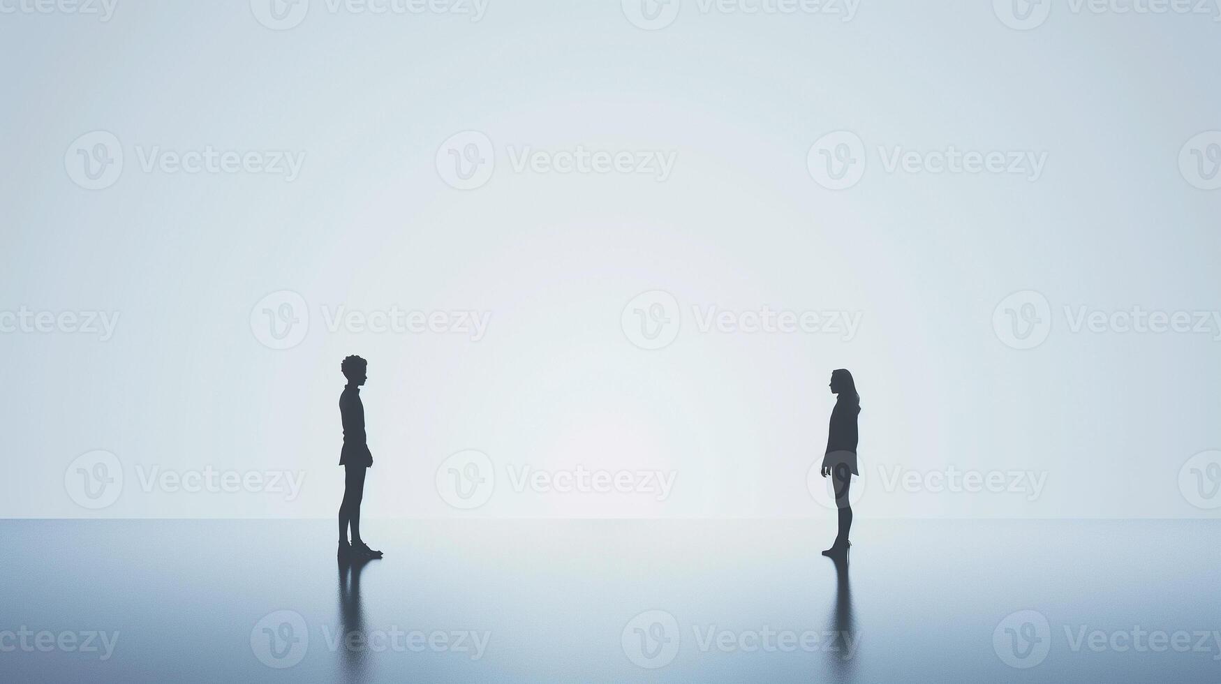 This Two silhouettes stand apart, embodying disagreement and misunderstanding in a tense atmosphere. photo