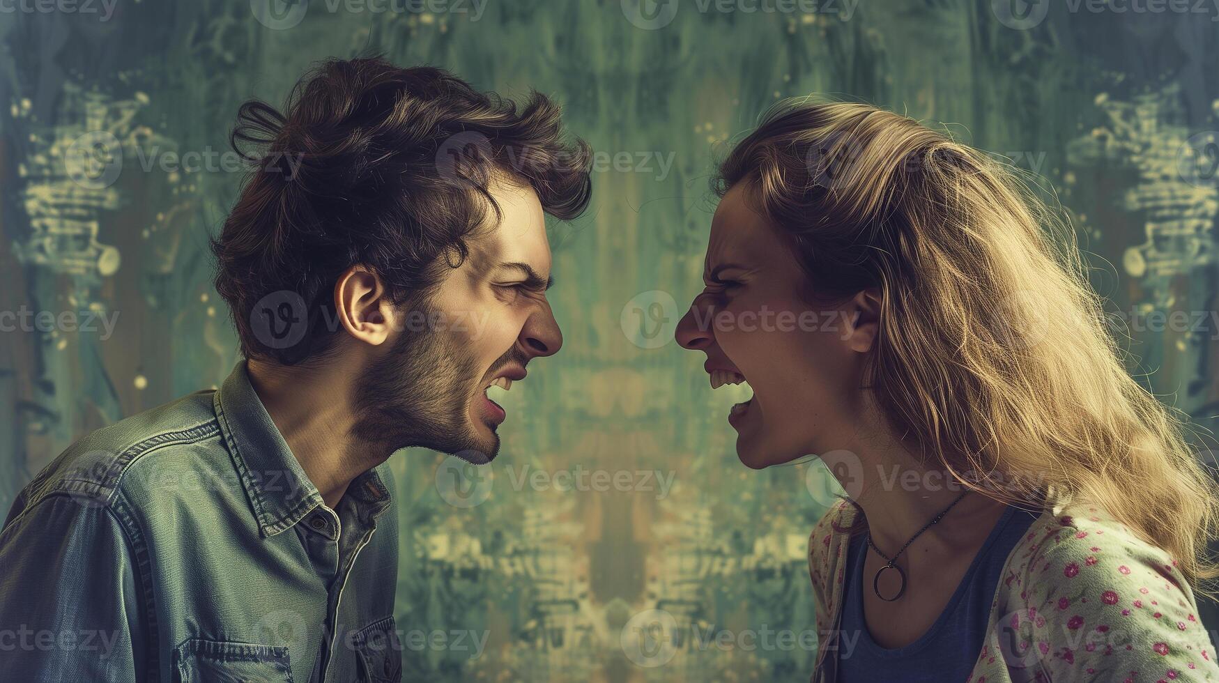 This Two individuals engage in a heated argument, showcasing intense emotions and misunderstanding. photo