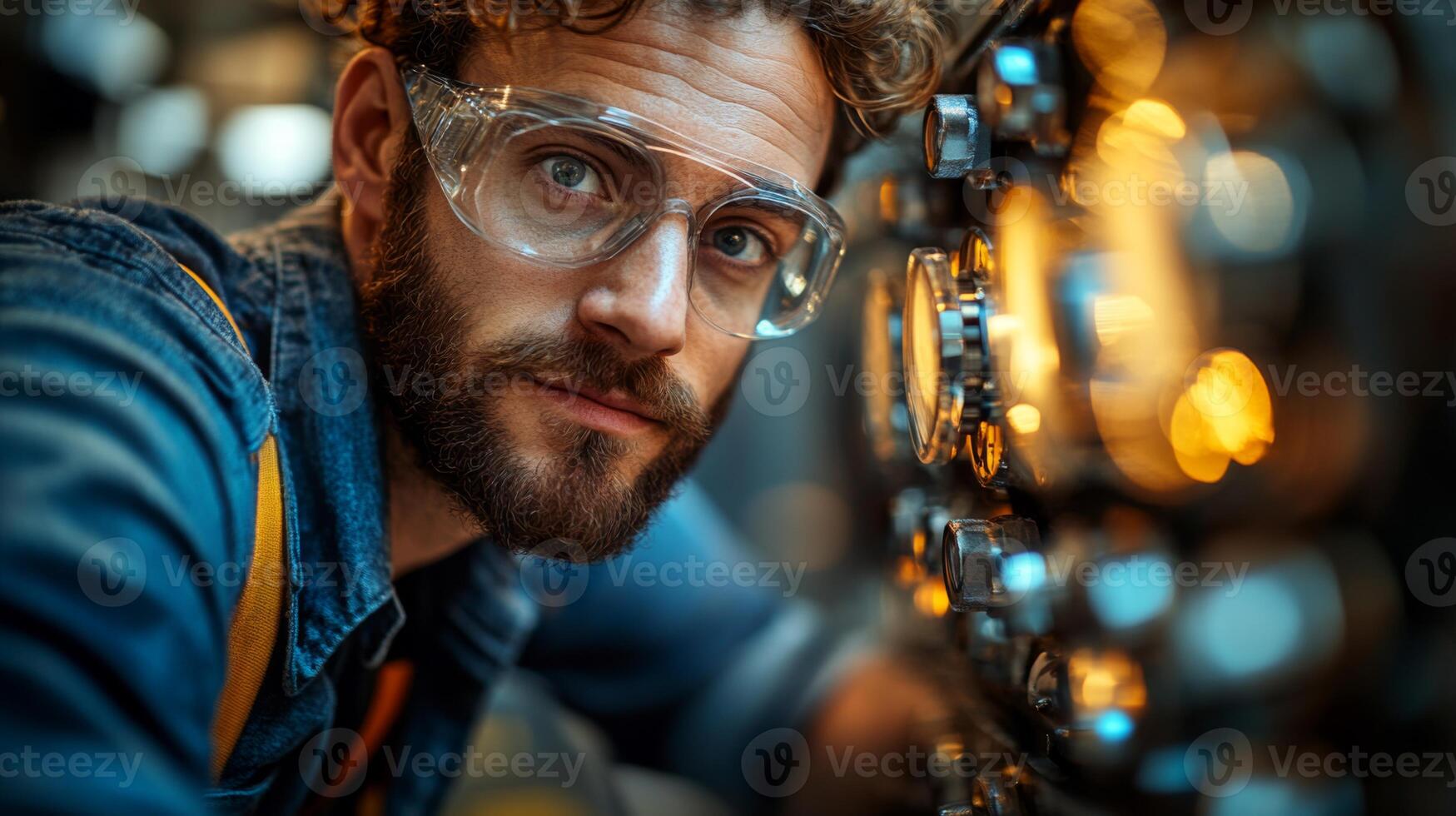 Technician examines intricate controls of heavy machinery used in mining and metallurgy. Focused work reflects attention to safety and precision in operation at the facility. photo