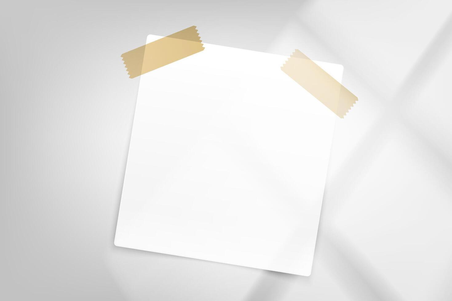 White paper sticker on bright background with window light. 3d mockup vector