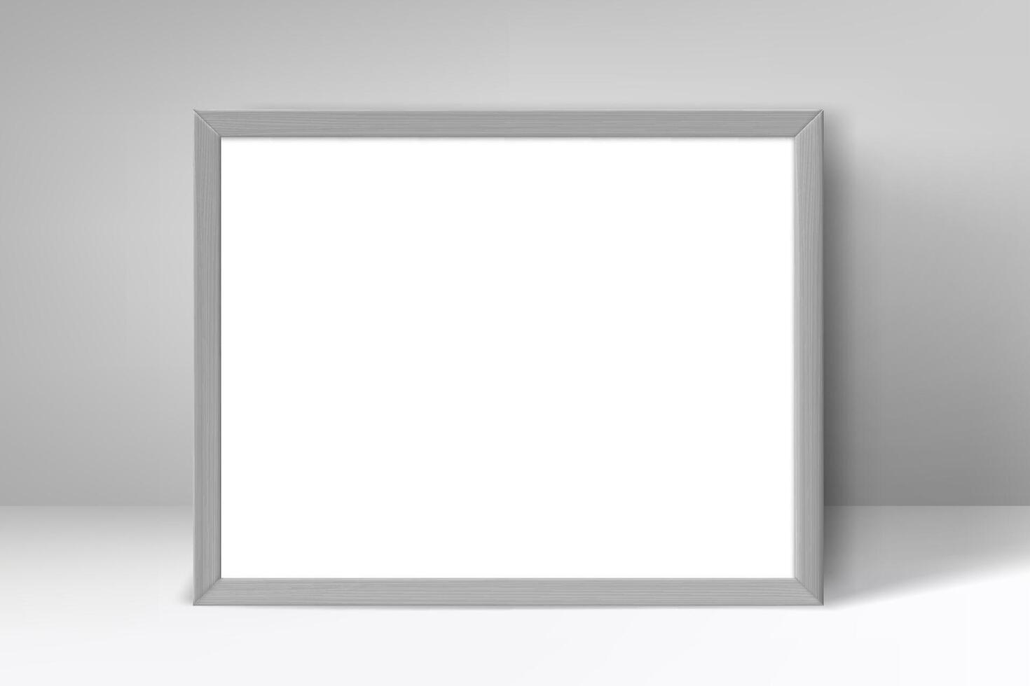 Grey portrait frame on white wall. 3d mockup vector