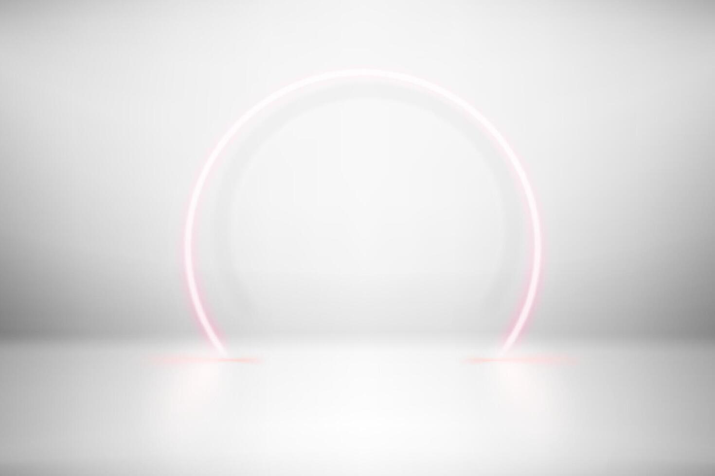 Pink neon glowing circle arc in bright interior. 3d illustration vector