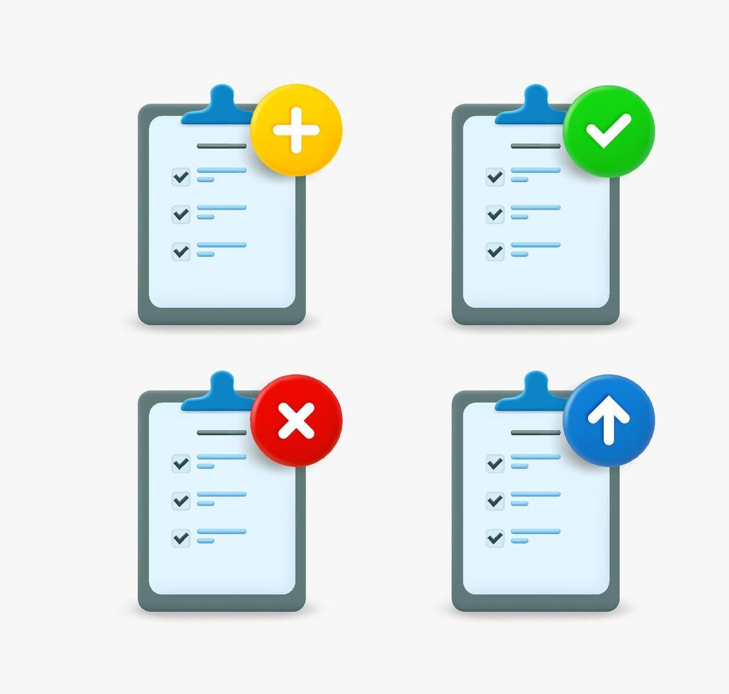 checklist icon set with different pictograms. 3d icons collection vector