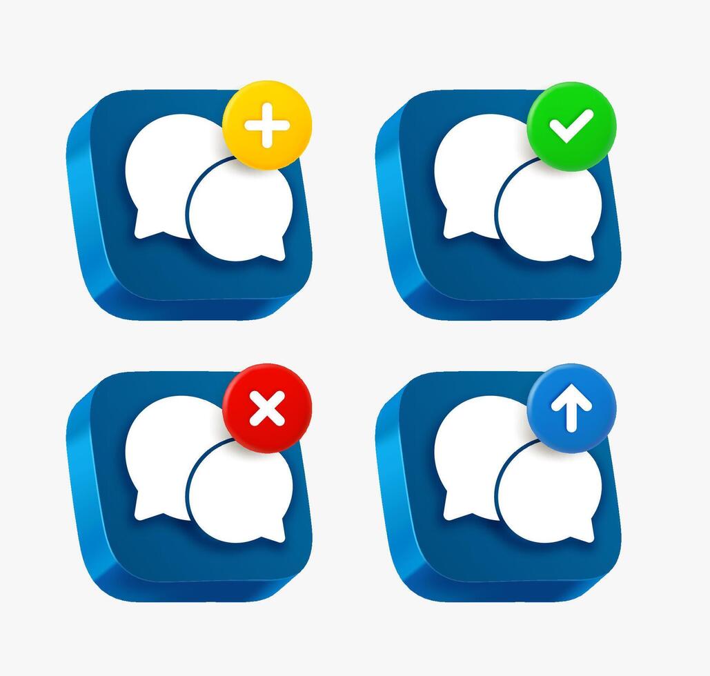 Dialog icon set with different pictograms. 3d icons collection vector