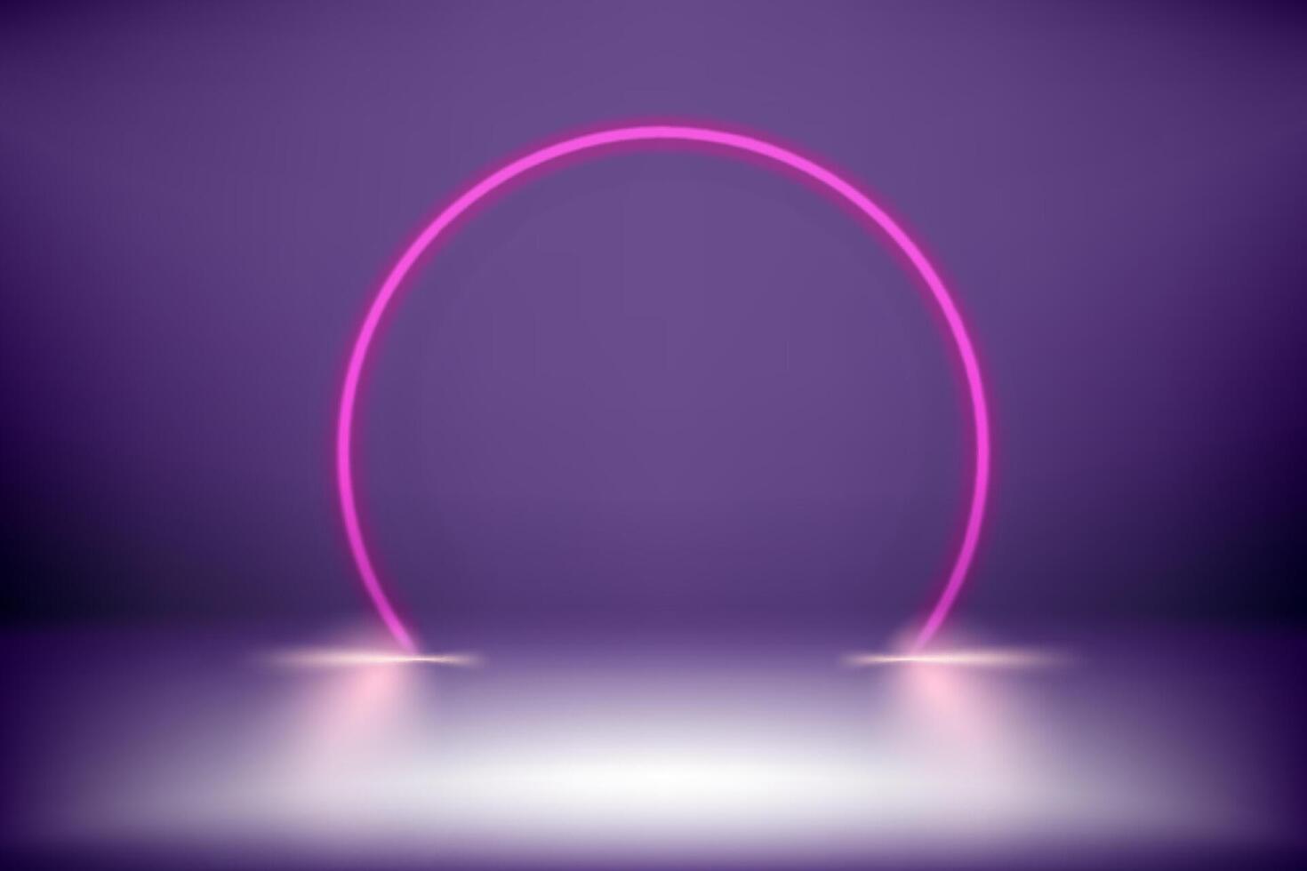 Purple neon glowing circle on floor. 3d illustration vector