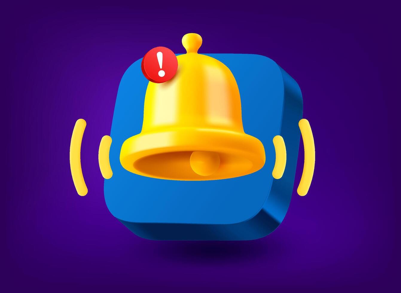 Notification concept with golden bell. 3d application icon vector
