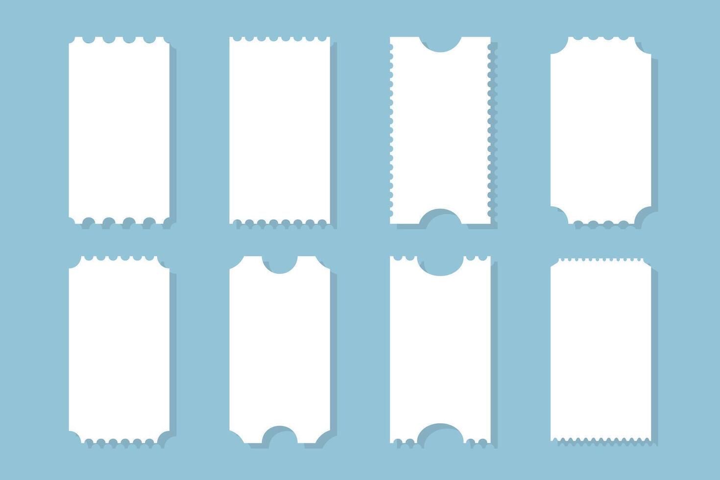 Blank ticket templates arranged on a light blue background for design purposes vector