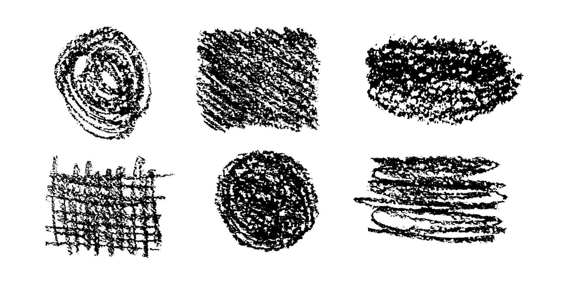 Chalk texture collection with white spots on dark background and black charcoal details vector