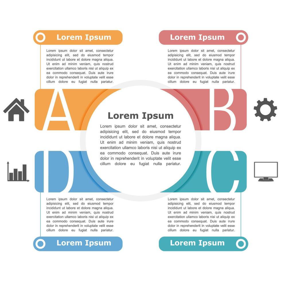 Modern infographics design template with four elements, icons and text vector