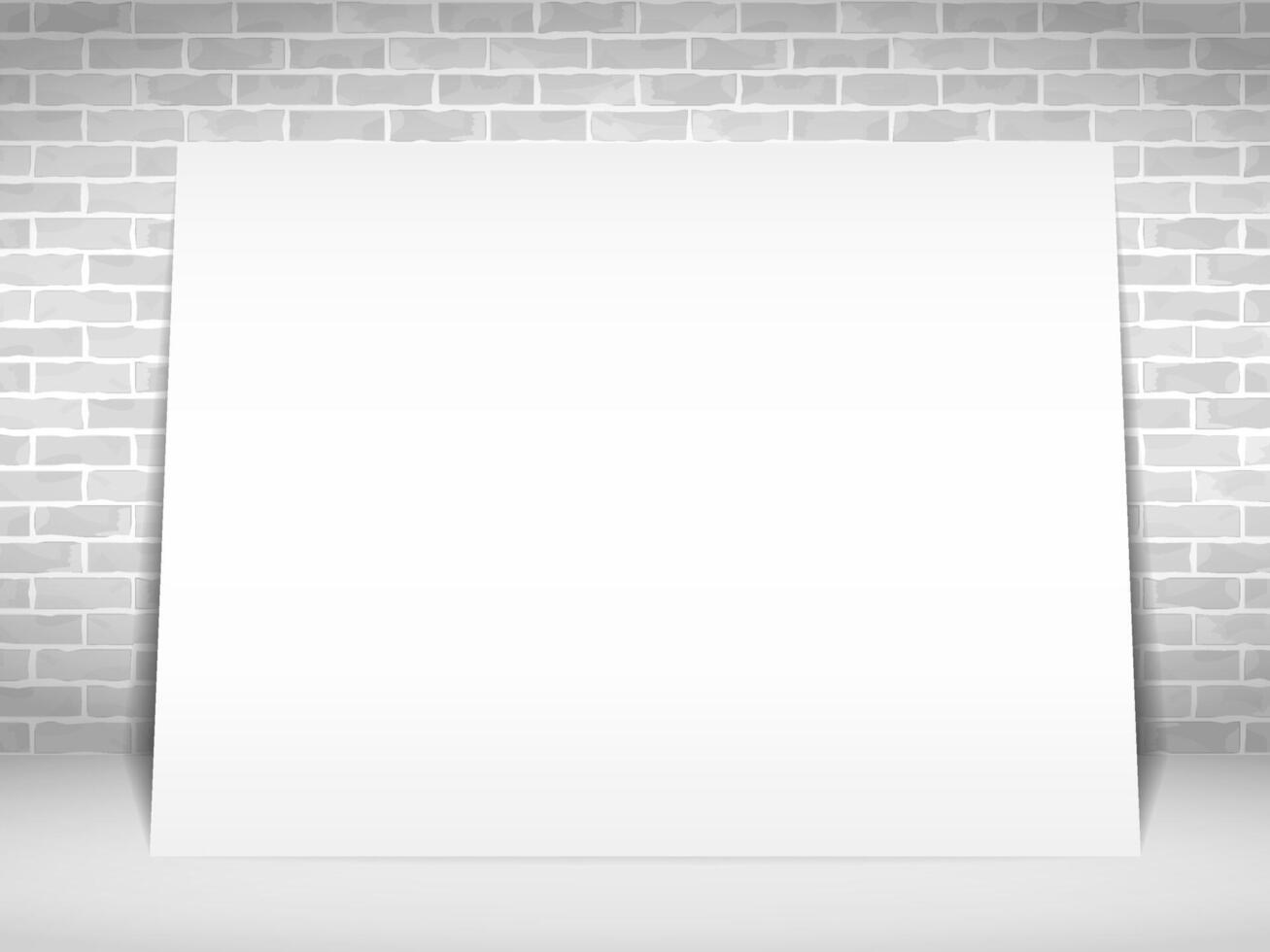 Blank white paper banner on white brick wall vector