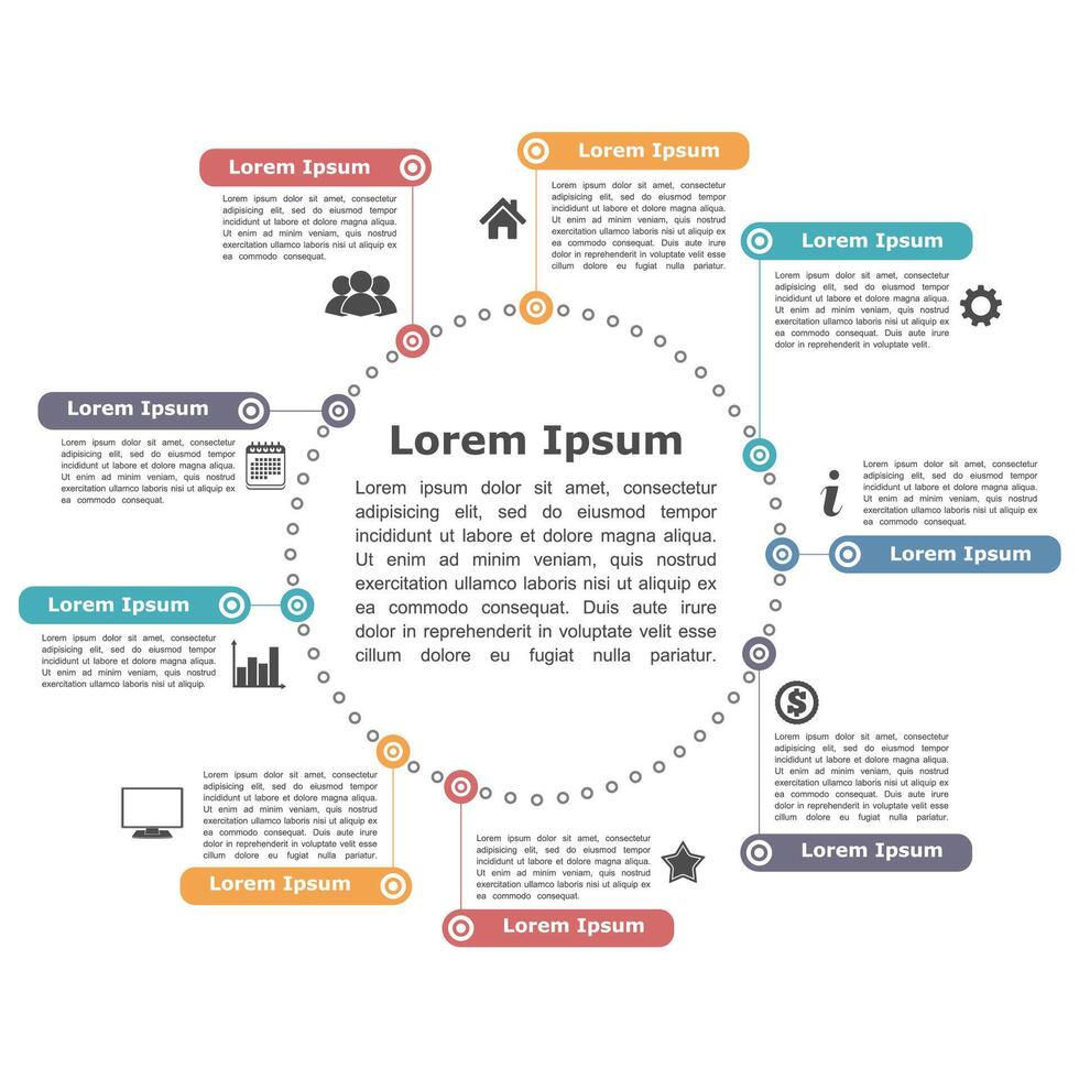 Modern circle infographics with icons and text, round diagram template vector