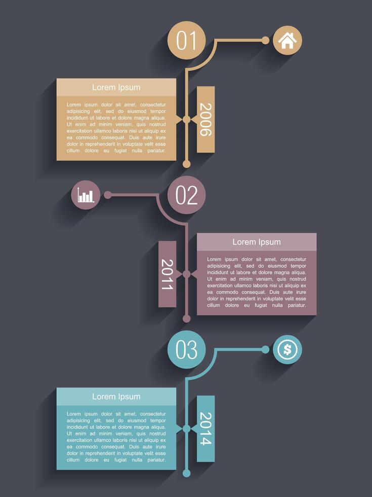 Timeline infographics design template with three elements vector