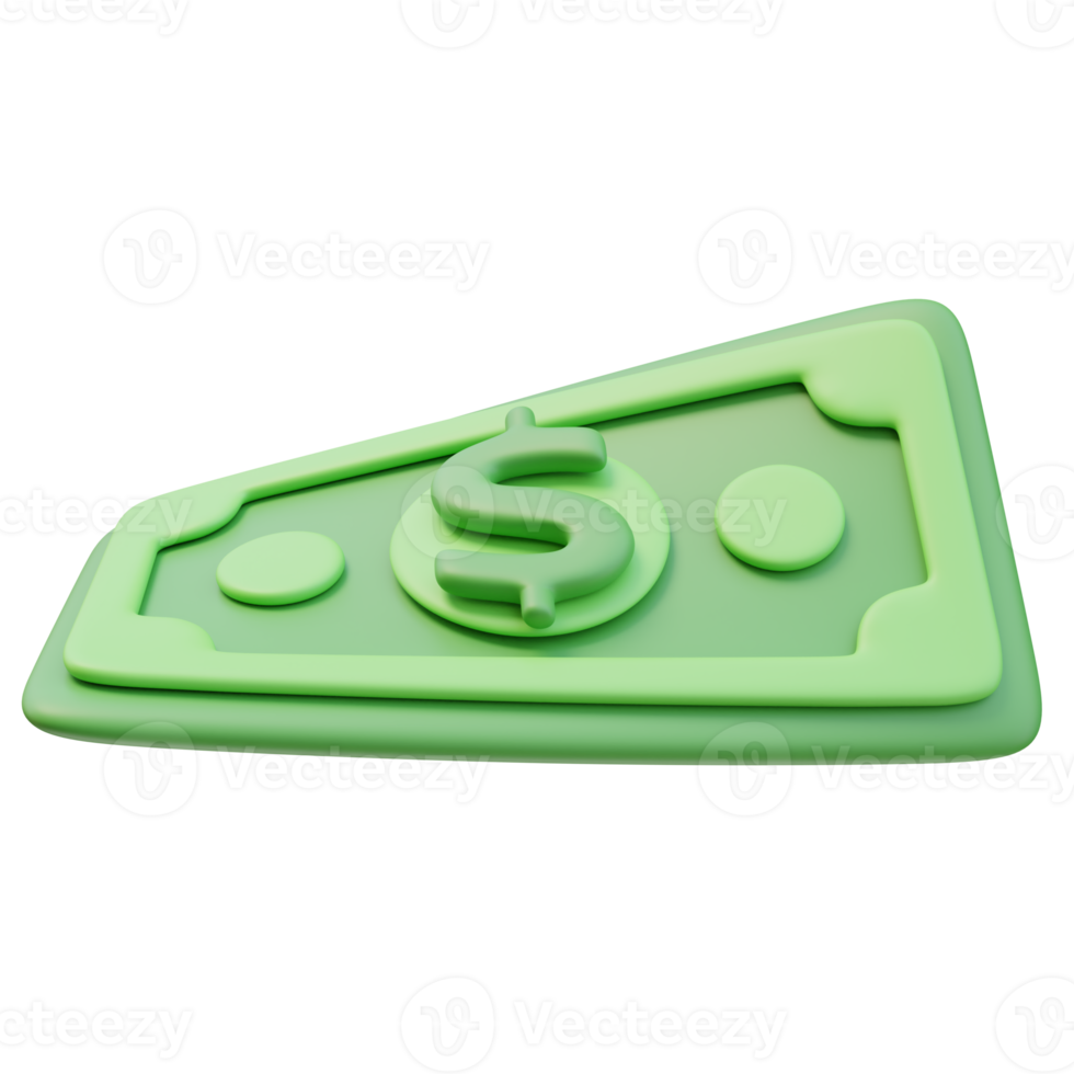 3D Rendering Green Wave Twisted Money Banknote Dollar Sign. Money Finance. 3D Icon png