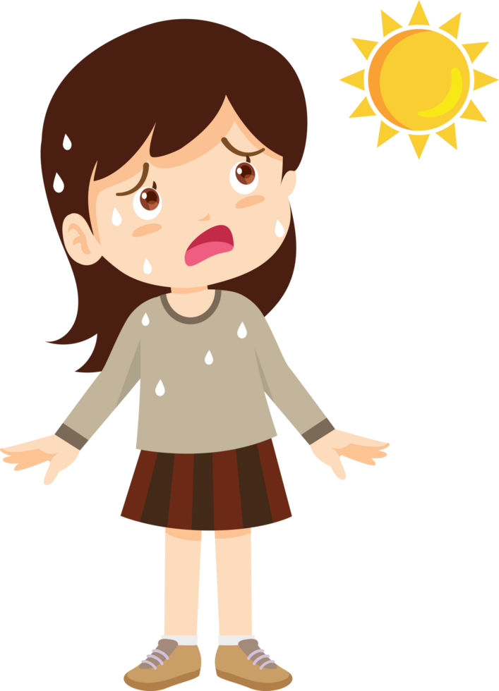The girl looked unhappy in the sweltering heat. png
