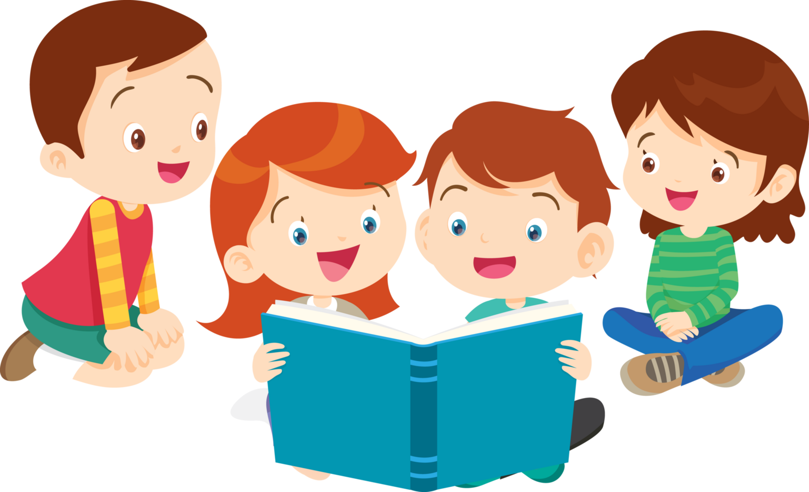 Children are having fun reading a storybook together. png