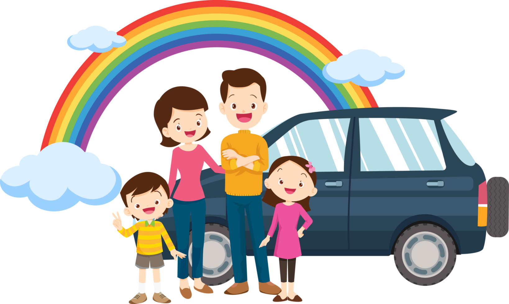 Dad happily drove his family on a weekend trip. png
