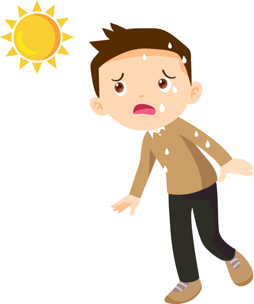 The boy didn't know what to do to escape the sweltering heat. png