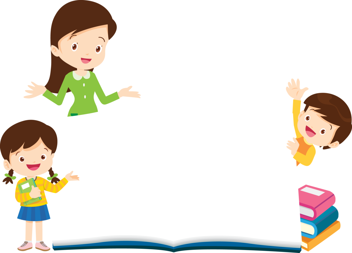 Female teachers and male and female students enjoy teaching. png