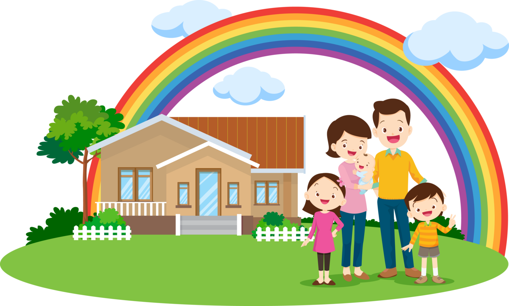 Dad welcomes new baby with a new house with rainbow overlay png