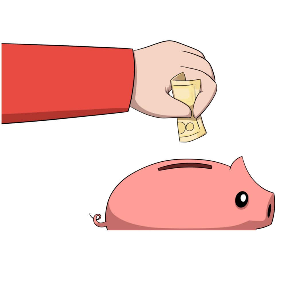 Saving Money Concept. Hand Putting Money into Piggy Bank. png