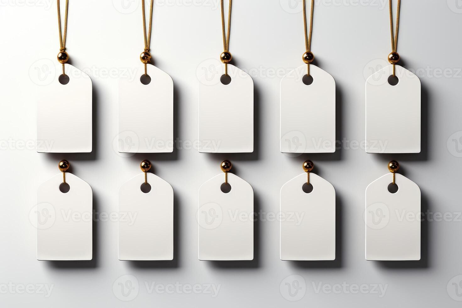 White blank price tags hanging on a string photo