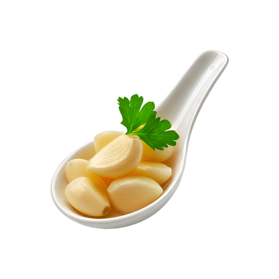Peeled garlic spoon on transparent background png
